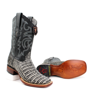 Los Altos Sahara Rustic Black Caiman Belly Wide Square Toe Boots sole view 