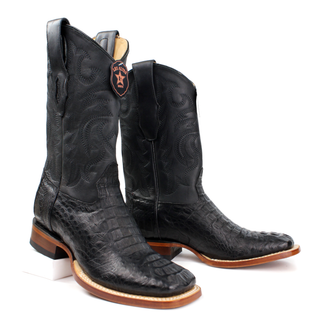 Los Altos men's black caiman belly square toe western boot staggered view