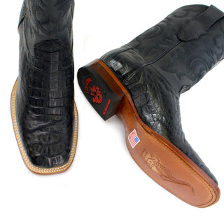 Pair of Los Altos men's black caiman belly square toe western boot top view