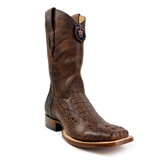 Los Altos men's black caiman belly square toe western boot front view