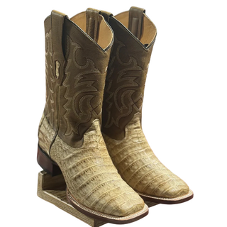 Los Altos Honey Caiman Belly Wide Square Toe Boots (Previous Shaft stich- please refer to first picture for new shaft look)