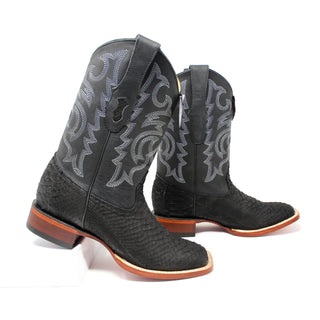 Side view of Los Altos black python men's cowboy boots with stitched leather shaft