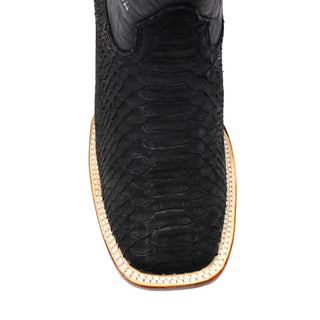 Close-up of black python square toe on Los Altos men's cowboy boot