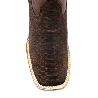 Close-up of brown python square toe on Los Altos men's cowboy boot