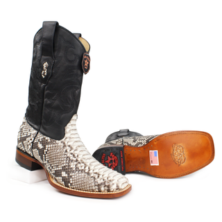  Pair of Los Altos men's natural python square toe western boots sole view