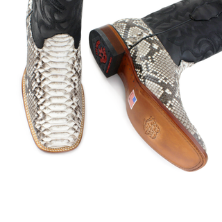 Pair of Los Altos men's natural python square toe western boots top view