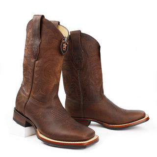 Pair of Los Altos Walnut Bull shoulder cowboy boots with square toe – men’s Western leather boots