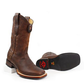 Pair of Los Altos Walnut Bull shoulder cowboy boots with square toe – men’s Western leather boots with sole view 