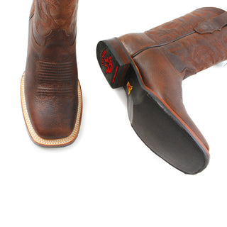 Pair of Los Altos Walnut Bull shoulder cowboy boots with square toe – men’s Western leather boots