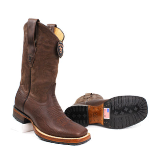 Los Altos men’s Walnut square toe Western leather cowboy boot with stitched shaft and double-stitched welt