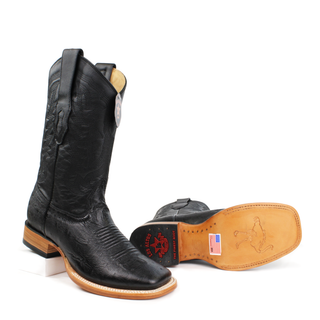 Los Altos Smooth Ostrich Black Wide Square Rodeo Toe Boots sole view 