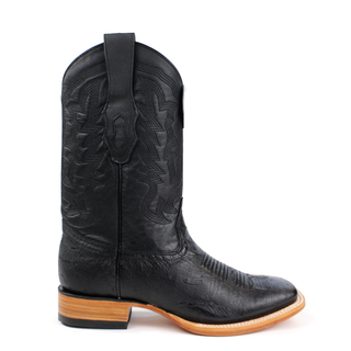 Los Altos Smooth Ostrich Black Wide Square Rodeo Toe Boot right angle