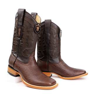 Los Altos Smooth Ostrich Brown Wide Square Rodeo Toe Boots staggered view 