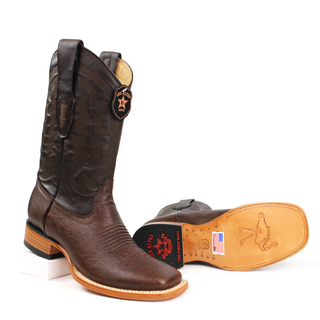 Los Altos Smooth Ostrich Brown Wide Square Rodeo Toe Boots sole view