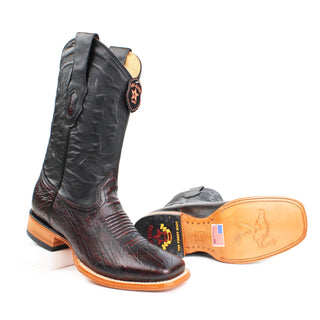 Los Altos Smooth Ostrich Black Cherry Wide Square Rodeo Toe Boots sole view 