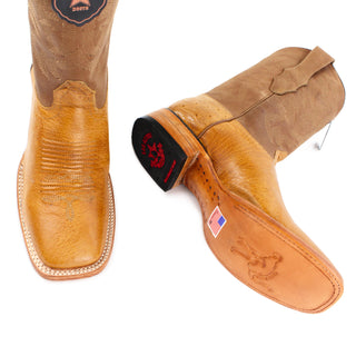 Los Altos Smooth Ostrich Amber Wide Square Rodeo Toe Boots top view