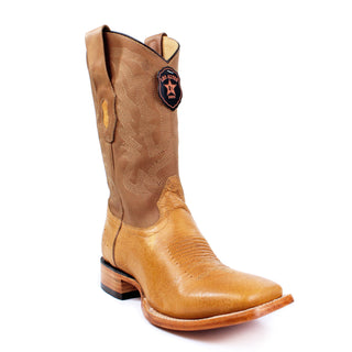 Los Altos Smooth Ostrich Amber Wide Square Rodeo Toe Boots right view 