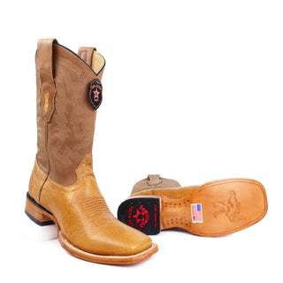 Los Altos Smooth Ostrich Amber Wide Square Rodeo Toe Boots sole view 