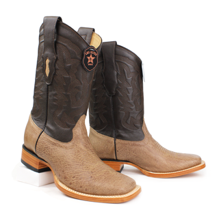 Los Altos Smooth Ostrich Moka Wide Square Rodeo Toe Boots staggered view 