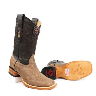 Los Altos Smooth Ostrich Moka Wide Square Rodeo Toe Boots sole view 