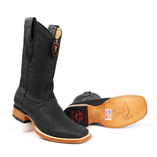 Los Altos Smooth Ostrich Black Wide Square Rodeo Toe Boots
