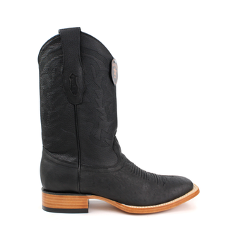 Los Altos Smooth Ostrich Black Wide Square Rodeo Toe Boots