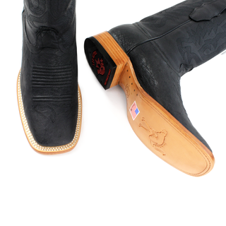 Los Altos Smooth Ostrich Black Wide Square Rodeo Toe Boots