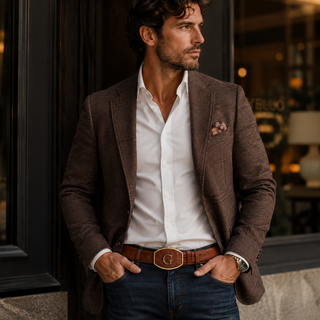 El General Exotic Lizard Leather Cowboy Belt - Cognac