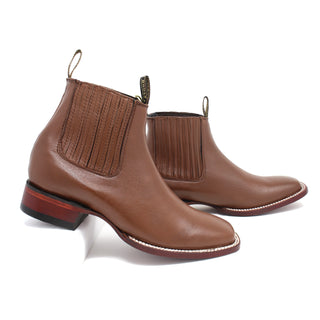 Side angled view of Los Altos brown imitation deer finish men’s ankle boots