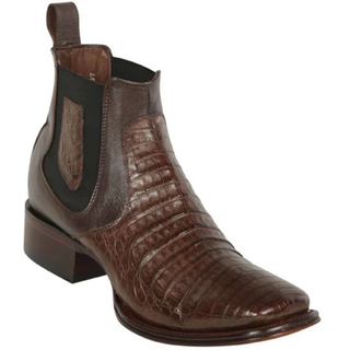 Los Altos Wide Square Toe Caiman Belly Botin - Brown