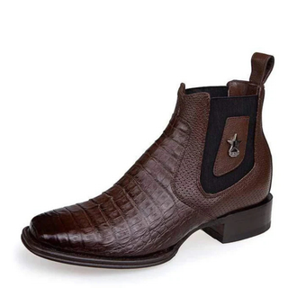 Los Altos Wide Square Toe Caiman Belly Botin - Brown
