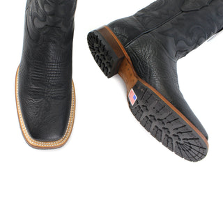 Pair of Los Altos black bull shoulder cowboy boots with square toe – men’s Western leather boots