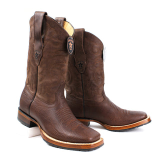 Los Altos men’s Walnut square toe Western leather cowboy boot with stitched shaft and double-stitched welt