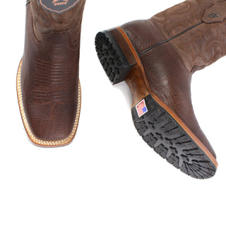 Los Altos men’s Walnut square toe Western leather cowboy boot with stitched shaft and double-stitched welt