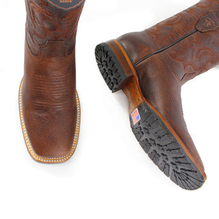 Pair of Los Altos Walnut bull shoulder cowboy boots with square toe – men’s Western leather boots