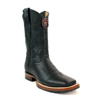 Los Altos men’s black square toe Western leather cowboy boot with stitched shaft and double-stitched welt