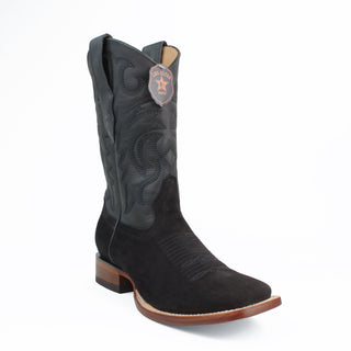Los Altos Black Nubuck leather square toe cowboy boots for men
