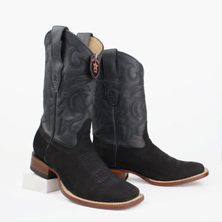 Pair of Los Altos Black Nubuck leather square toe cowboy boots for men