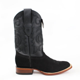 Los Altos Black Nubuck leather square toe cowboy boots for men