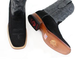 Pair of Los Altos Black Nubuck leather square toe cowboy boots for men