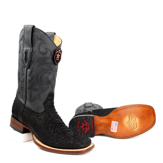 Pair of El General men’s black python square toe western boot Sole View