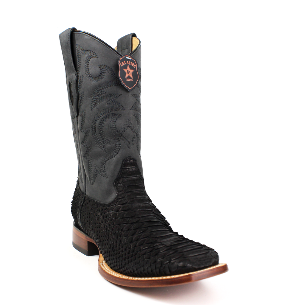 Los Altos Nubuck Black Python Wide Texas Square Toe Boots – MexWest