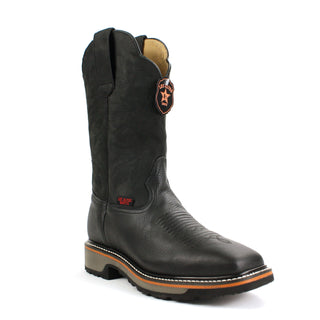 Los Altos men’s black leather square toe Western boot with stitched shaft and rugged sole