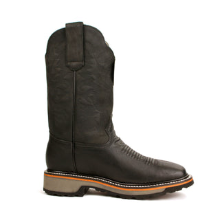 Los Altos men’s black leather square toe Western boot with stitched shaft and rugged sole