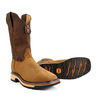 Los Altos men’s Honey leather square toe Western work boot with stitched shaft and rugged sole