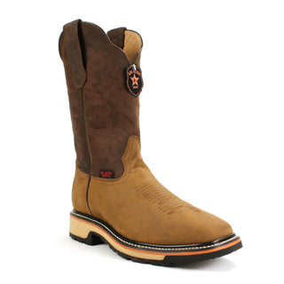 Los Altos men’s Honey leather square toe Western work boot with stitched shaft and rugged sole