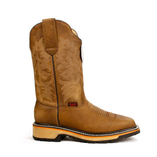 Los Altos men’s Walnut leather square toe Western work boot with stitched shaft and rugged sole