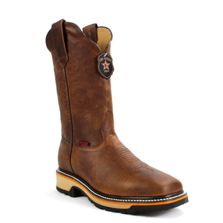 Los Altos men’s Walnut leather square toe Western work boot with stitched shaft and rugged sole