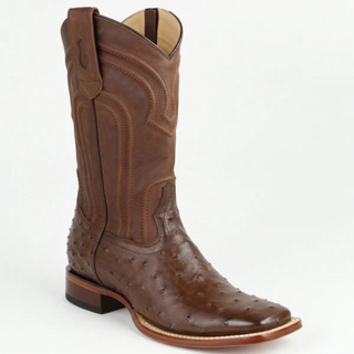 Los Altos Ostrich Square Toe Zippered Cowboy Boot - Brown