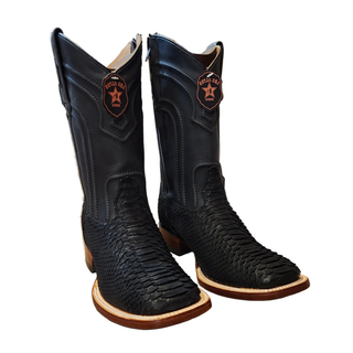 Los Altos Python Square Toe Zippered Cowboy Boot - Black Nubuck